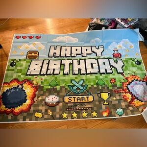 Minecraft Happy Birthday Banner tapestry backdrop